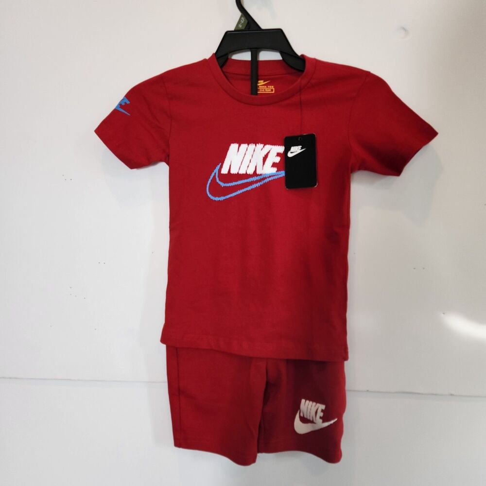 Nike Girl's/Boys Youth 2-Piece Set T-Shirt Shorts Small 3-4 Yrs Red Spellout
